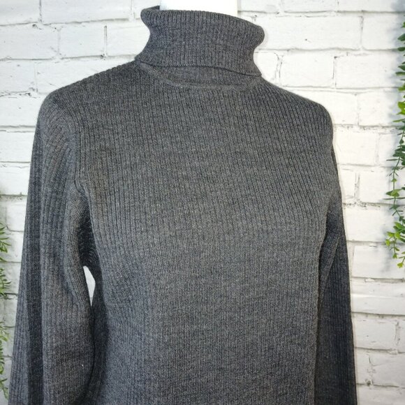 WOMENS VINTAGE CHARTER CLUB CLASSIC MERINO WOOL TURTLENECK, GRAY, SIZE LARGE - Picture 2 of 6